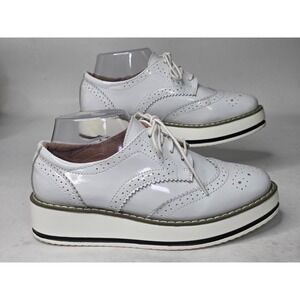 Dadawen Women's Oxford  Shoes Size 8 White Leather Platform Lace-Up Wingtips